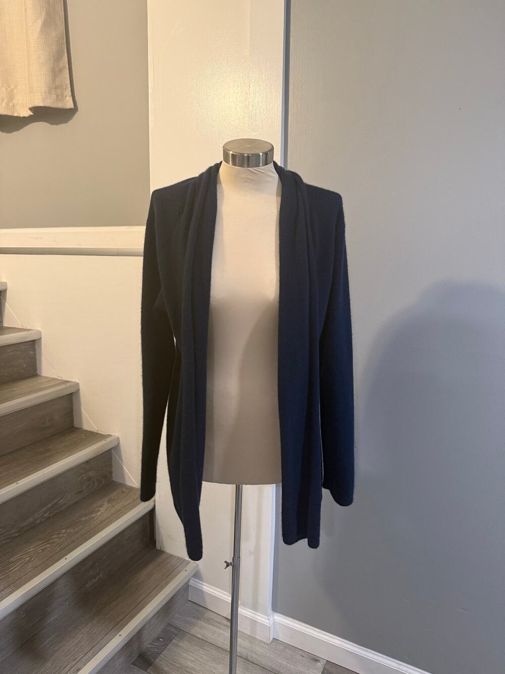 Neiman Marcus 100% Cashmere Open Front Cardigan Sweater Navy Blue XL